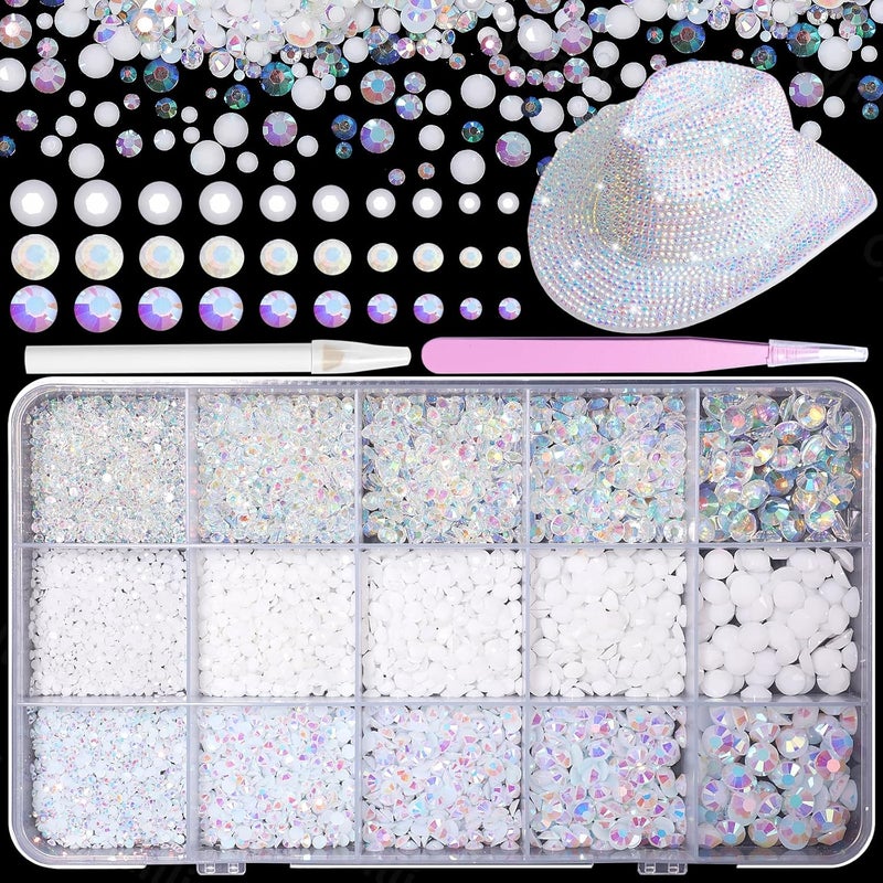 Cynailli 15000 Pcs White Resin Rhinestones for Crafts, Flatback Resin Rhinestones for Bedazzling Gems 2/3/4/5/6mm Flatback Gems Jewels for DIY Mugs Tumblers Bottles Clothing Shoes Nail Art - Image 1